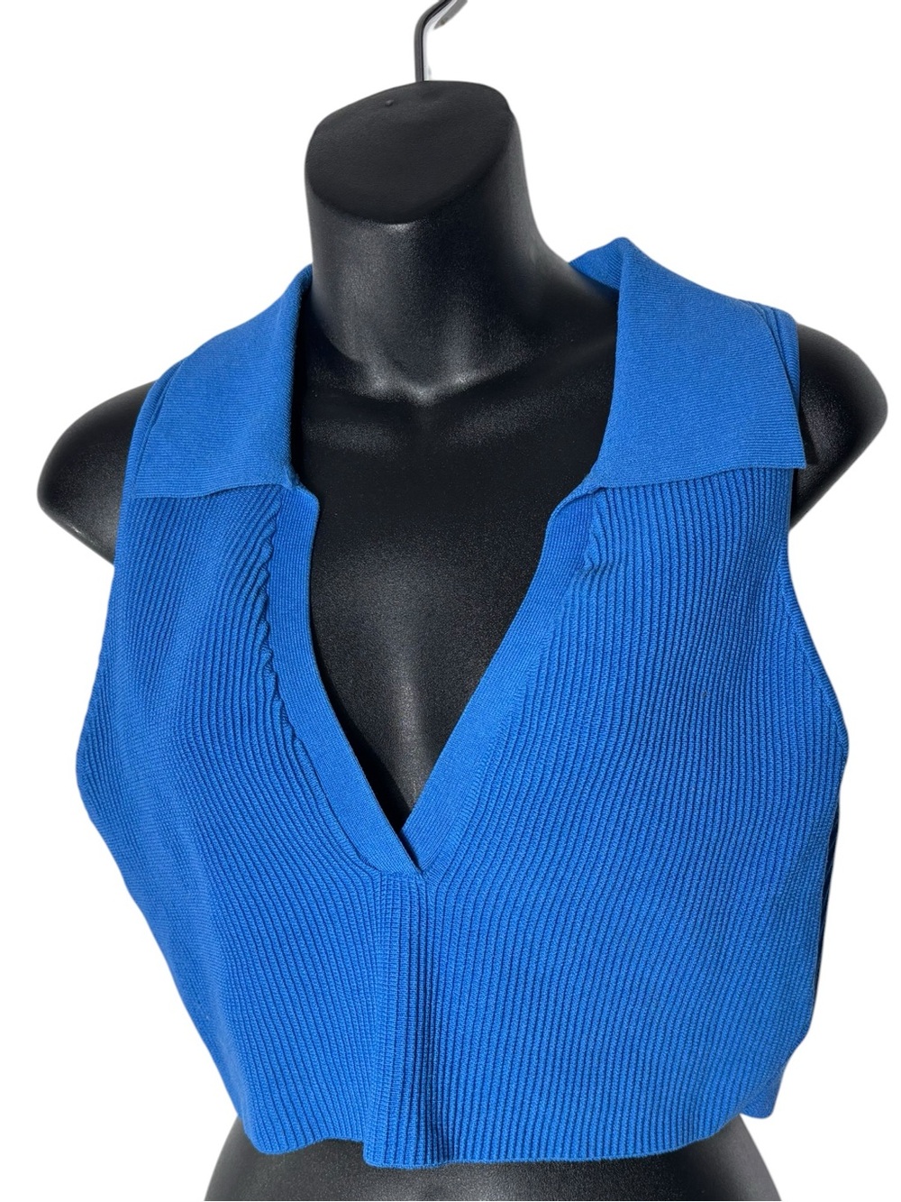 Aritzia babaton‎ women’s xl blue ribbed sculpt knit crop tank collared